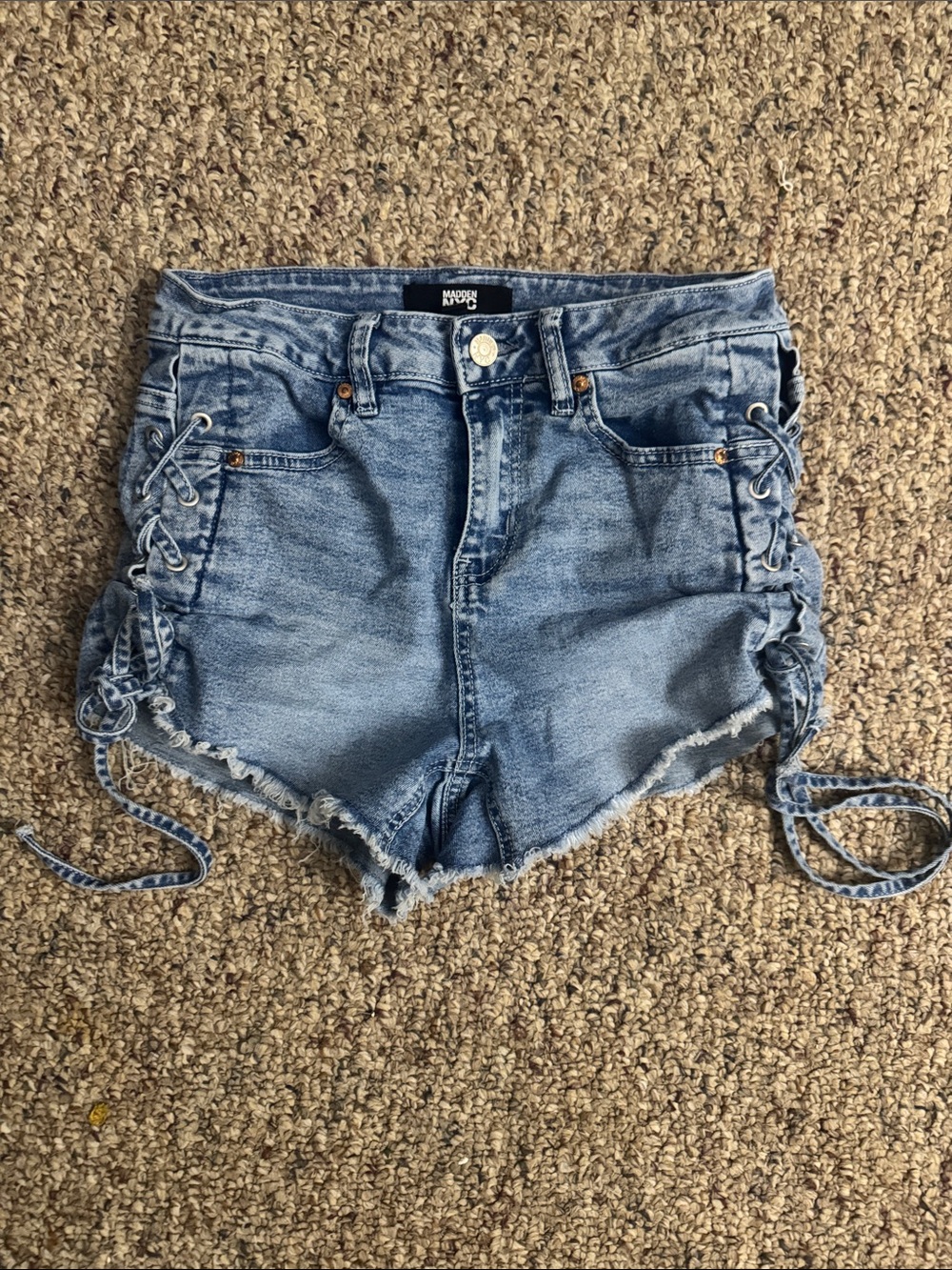 Madden Girl Light Blue Lace-Up Side Denim Shorts